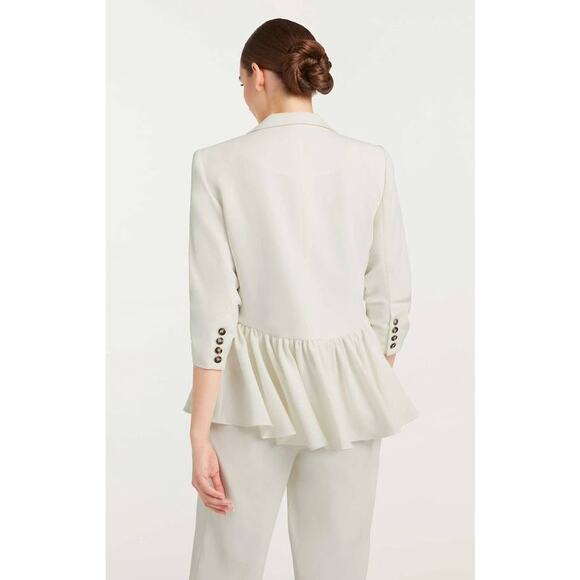 Cinq á Sept Kourtney White Ruffle Blazer Ivory 6 Small Single Breasted Peplum - Picture 5 of 9